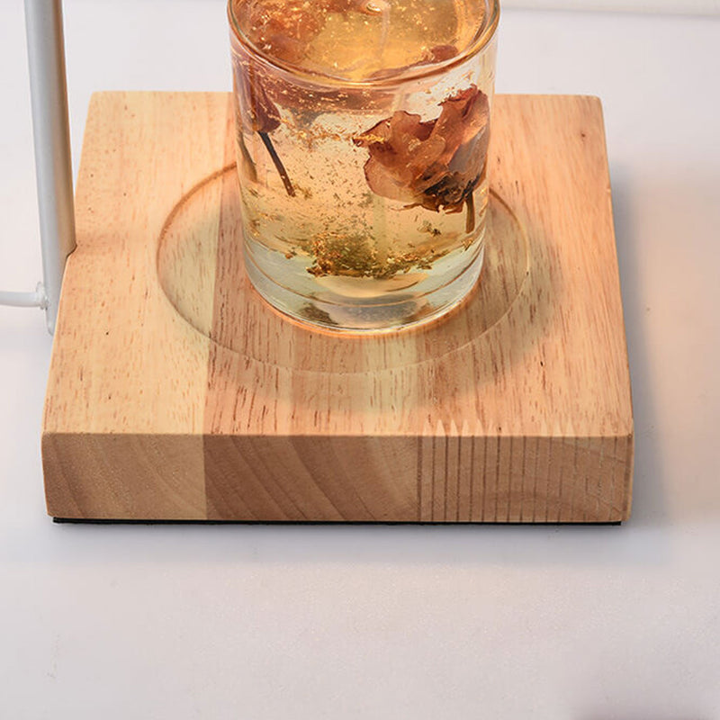 Lampe de table à cire fondante à 2 lumières avec abat-jour conique simple et base en bois 