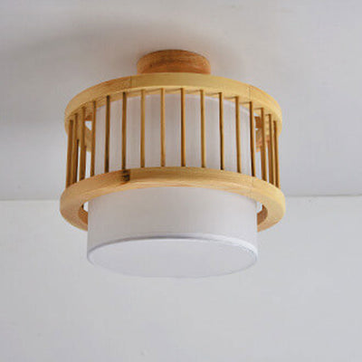 Modern Japanese Solid Wood Cylindrical Drum 2/3 Light Ceiling Light
