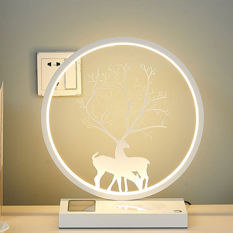 Lampe de table décorative tactile de chargement sans fil LED avec design créatif de cerf rond 
