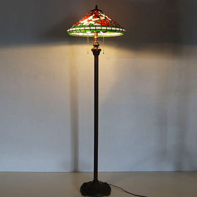 Southeast Asian Style Glass Tiffany 2-Light Standing Floor Lamp