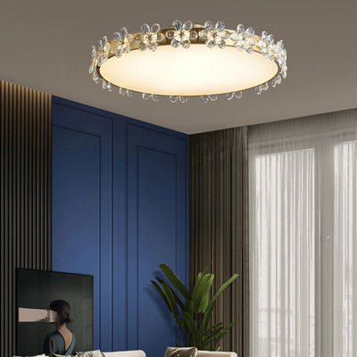 Modern Luxury Round Crystal Floral Edge LED Flush Mount Ceiling Light