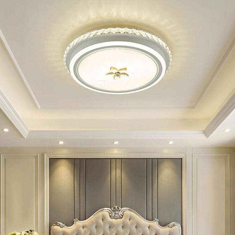 European Crystal Round Flower Design LED Flush Mount Ceiling Light