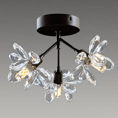 Modern Light Luxury Crystal Flower Design 3-Light Semi-Flush Mount Light