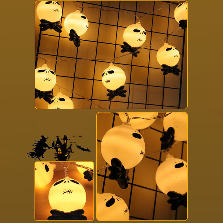Moderne Art-Déco-Halloween-Lichterkette mit Geistergesicht für Partys, dekorative LED-Lichterkette mit USB-Batteriebox für den Außenbereich 