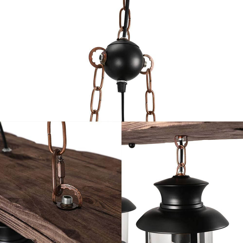 Industrial Wood 3-Light Metal Cage Lantern Chandeliers