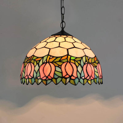 Tiffany Tulip Stained Glass 1-Light Pendant Light