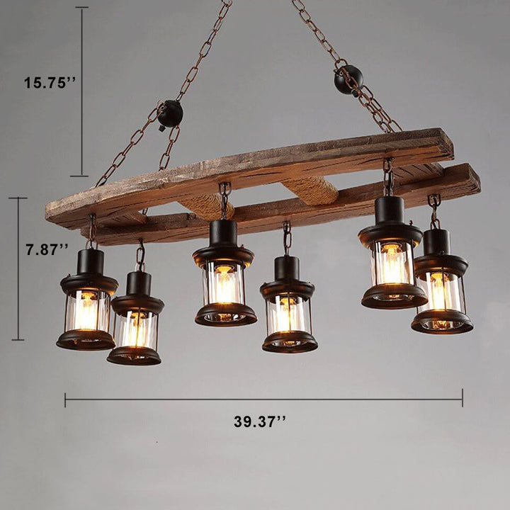 Retro Holz 6-Licht Laternen-Kronleuchter 
