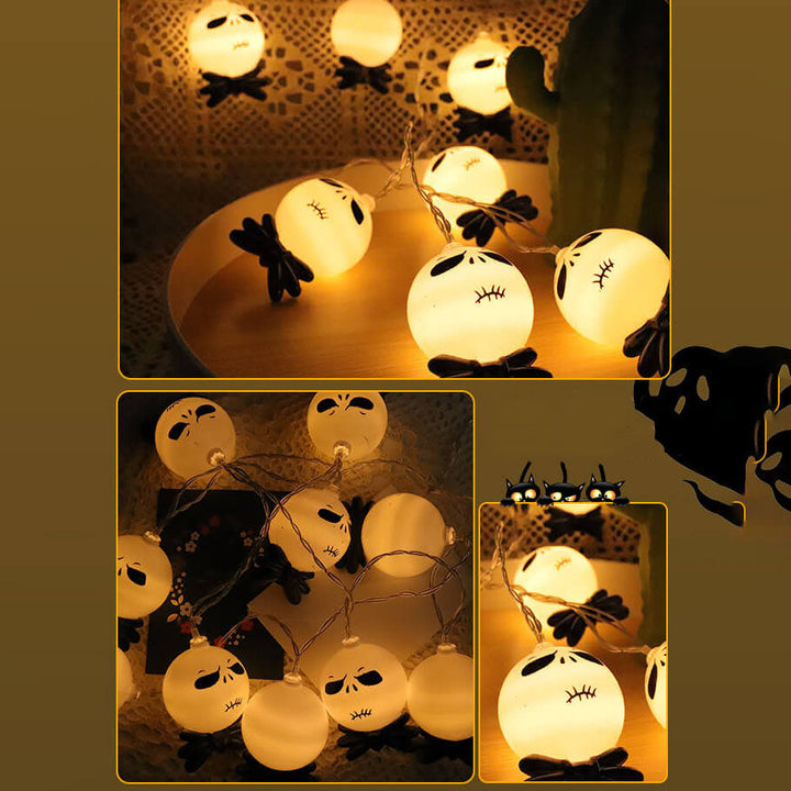 Moderne Art-Déco-Halloween-Lichterkette mit Geistergesicht für Partys, dekorative LED-Lichterkette mit USB-Batteriebox für den Außenbereich 