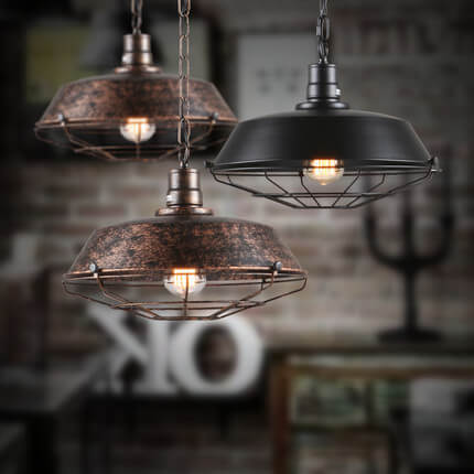 Industrial Wide Cage 1-Light Pendant Light