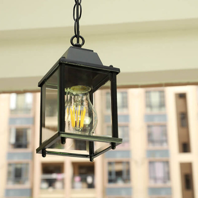 Simple American Square Glass Aluminum 1-Light Outdoor Waterproof Pendant Light