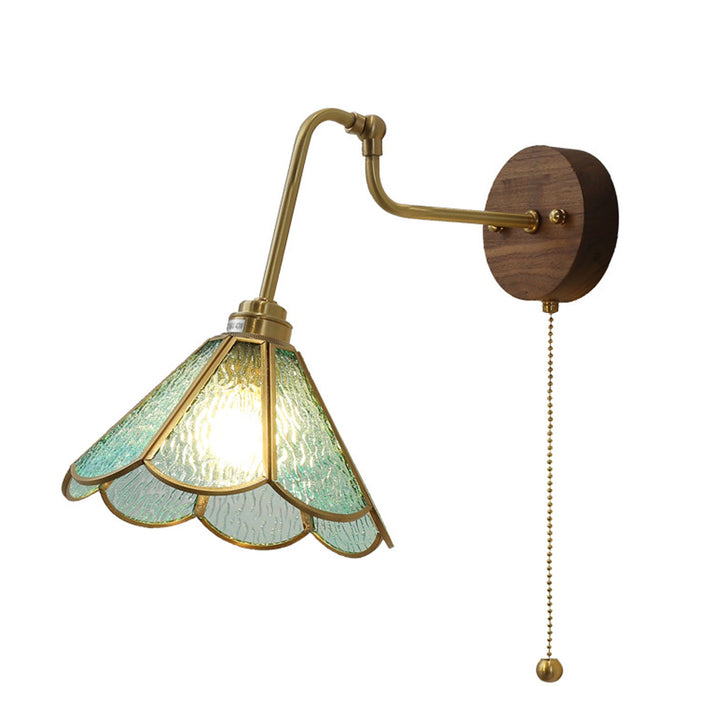 Applique murale japonaise simple en verre en laiton avec interrupteur à 1 lumière 