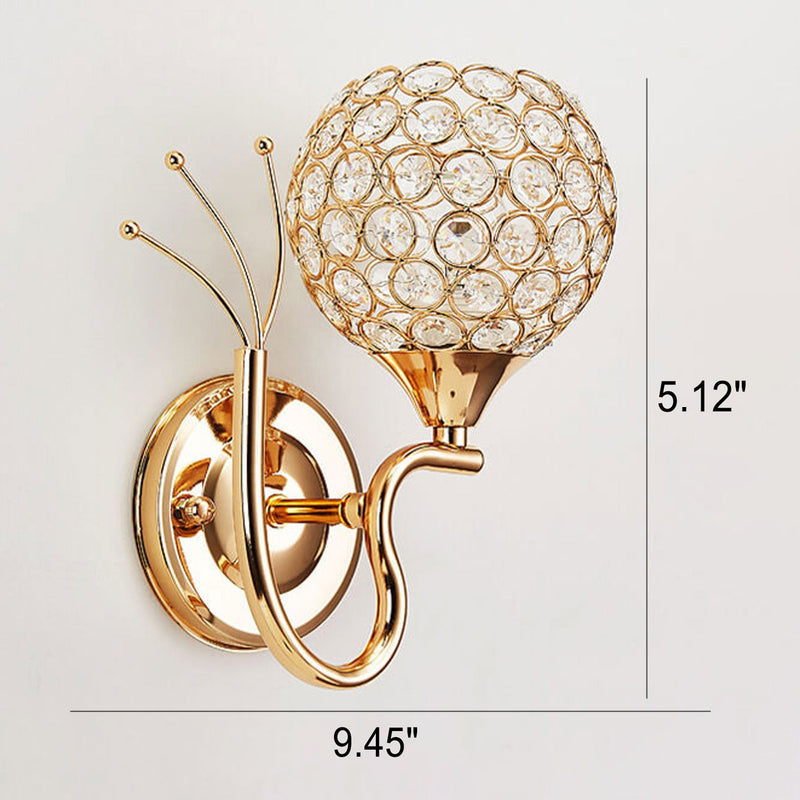 Luxury European Crystal Ball Curved Arm 1-Light Wall Sconce Lamp