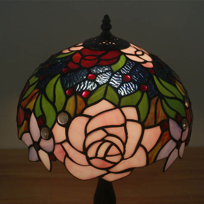 European Vintage Rose Stained Glass 1-Light Table Lamp