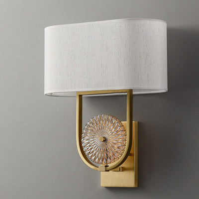 Modern Copper Chinese Simple Fabric Lamp Shade 1-Light Wall Sconce Lamp