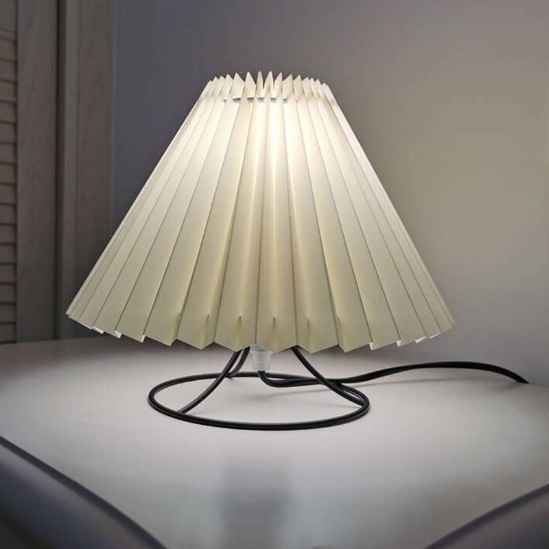Vintage Pleated Fabric Round Metal Base 1-Light Table Lamp