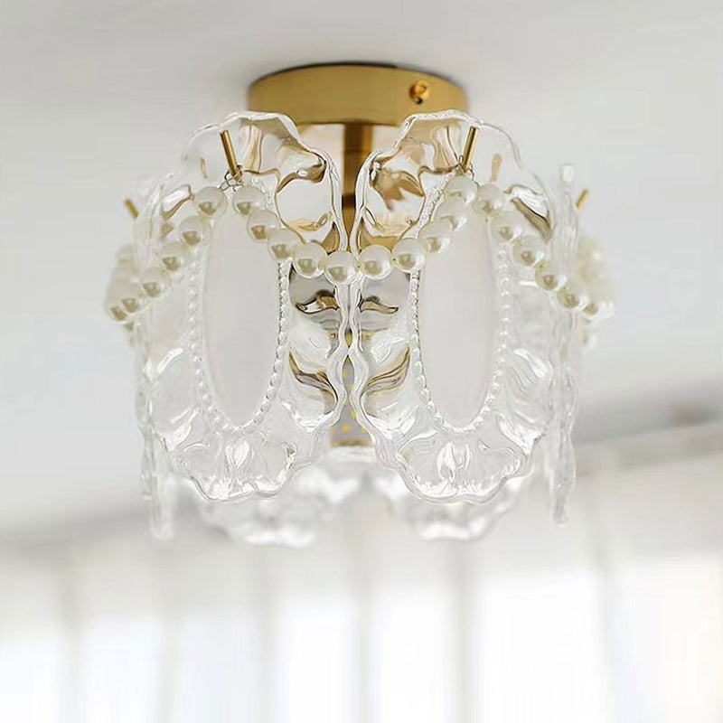 French Light Luxury Petal Pearl Glass 1-Light Flush Mount Ceiling Light