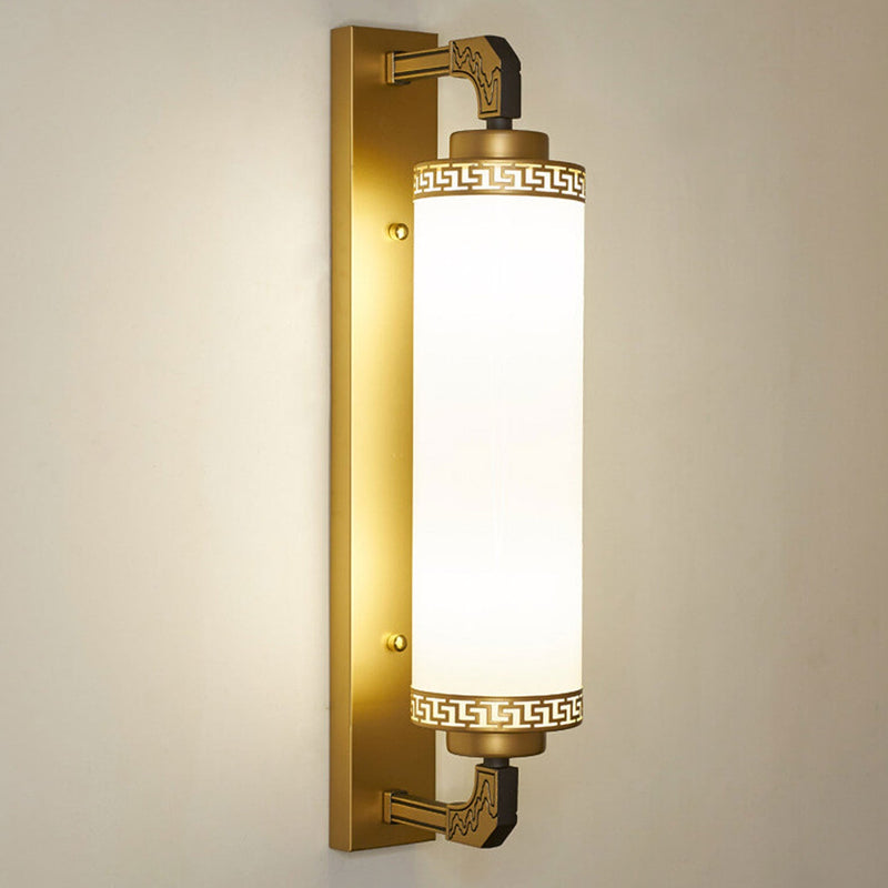 Modern Chinese Column Iron Glass 2-Light Wall Sconce Lamp