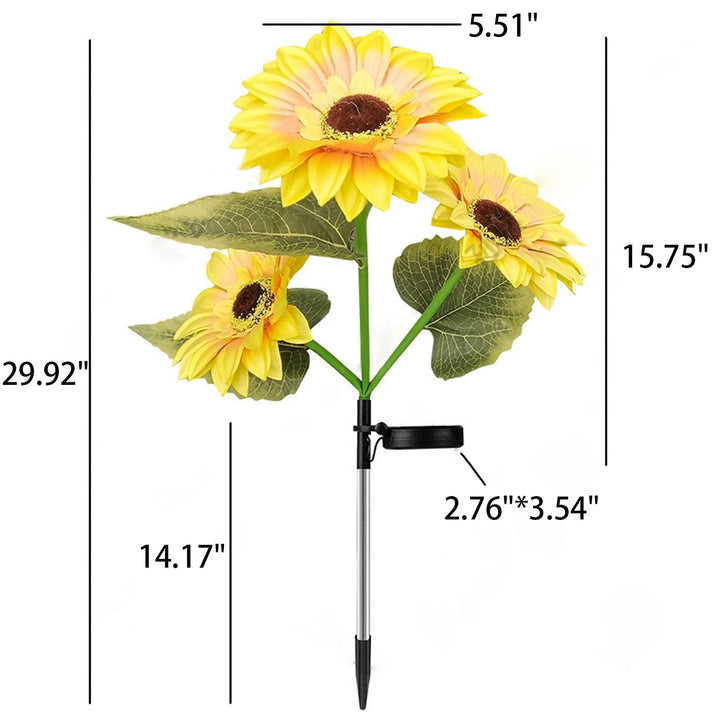 Luz de paisaje para jardín al aire libre con LED de 3 cabezas Solar Sunflower 