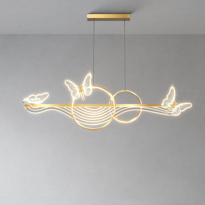 Nordic Light Luxury Butterfly Round Linear Island Light LED Chandelier