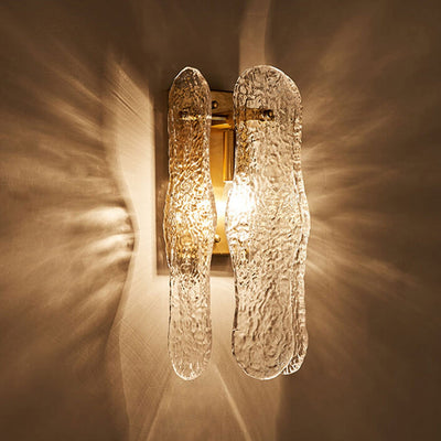 Modern Light Luxury Full Copper Retro Glass Water Ripple Design 1-Light Wall Sconce Lamp