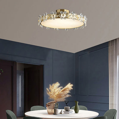 Modern Luxury Round Crystal Floral Edge LED Flush Mount Ceiling Light