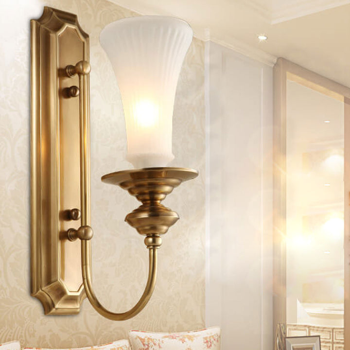 Modern Light Luxury All Copper Glass Petals 1/2-Light Wall Sconce Lamp