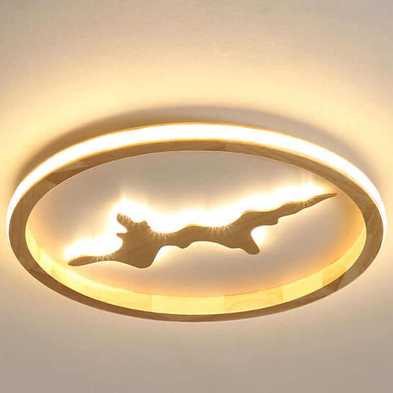 Nordic Round Solid Wood Zen LED Flush Mount Ceiling Light
