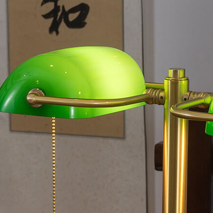 Lampe de table vintage en laiton vert à 2 lumières avec cordon de tirage et toucher 