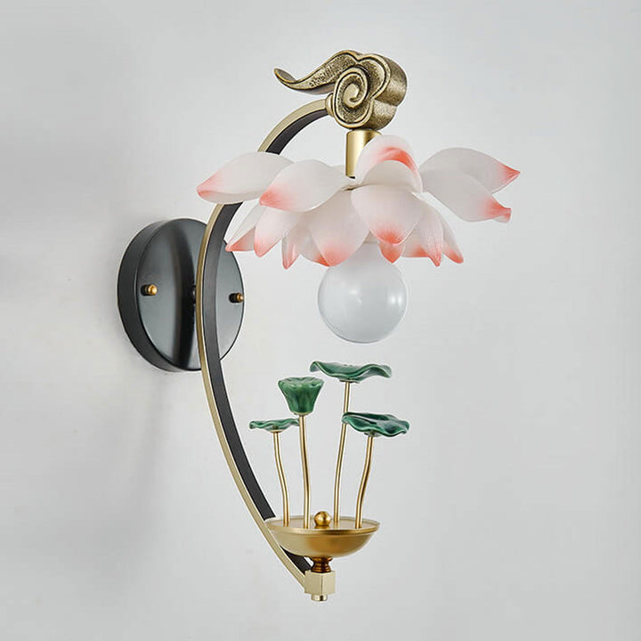 Applique murale moderne en céramique de lotus chinois à 1 lumière en résine 