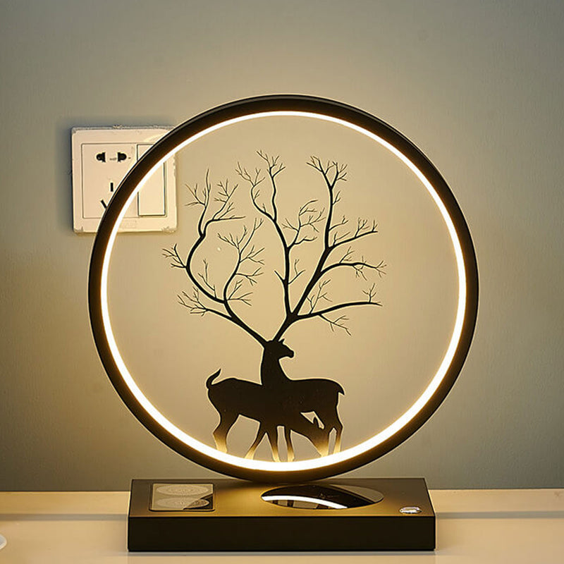 Lampe de table décorative tactile de chargement sans fil LED avec design créatif de cerf rond 