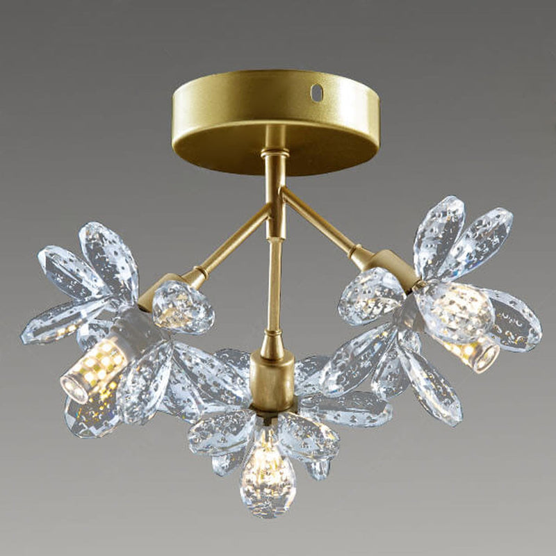 Modern Light Luxury Crystal Flower Design 3-Light Semi-Flush Mount Light