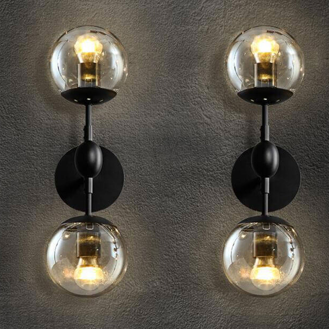 Nordic Minimalist Retro Glass Wrought Iron 2-Light Wall Sconce Lamp