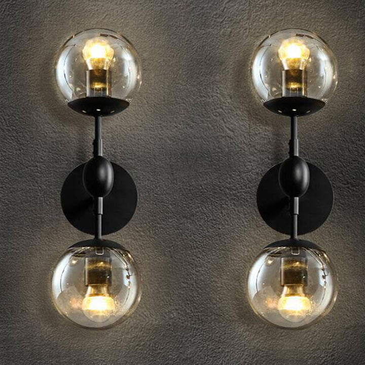 Nordic Minimalist Retro Glass Wrought Iron 2-Light Wall Sconce Lamp
