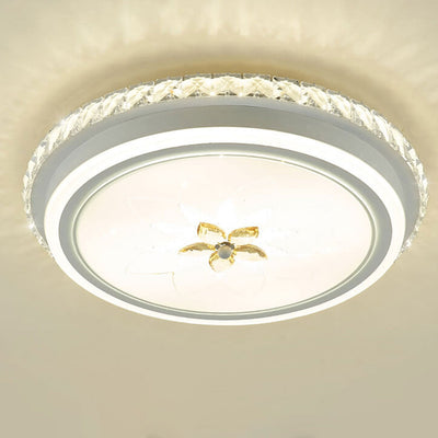 European Crystal Round Flower Design LED Flush Mount Ceiling Light