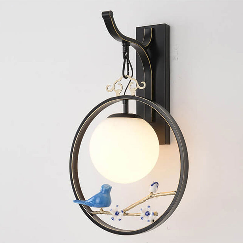 Applique murale 1-lumière avec boule en verre ronde chinoise moderne et branche d&