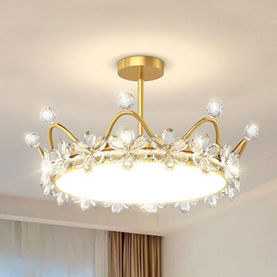 Modern Minimalist Wrought Iron Crystal Crown Projection LED Flush Mount Ceiling Light