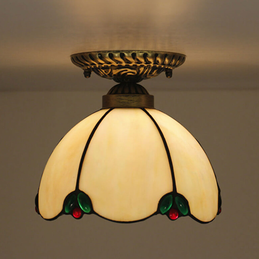 Luz de techo semi-empotrada de 1 luz de vidrio marfil vintage de Tiffany 