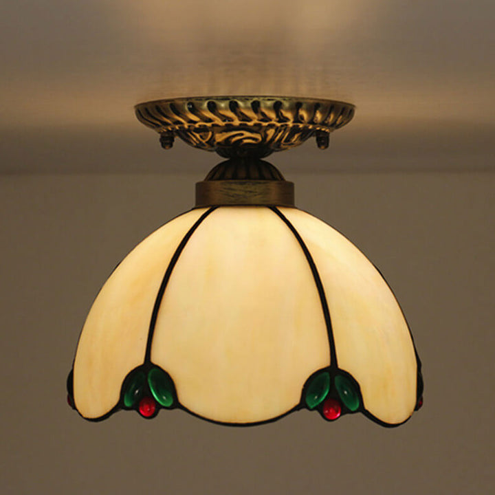 Luz de techo semi-empotrada de 1 luz de vidrio marfil vintage de Tiffany 