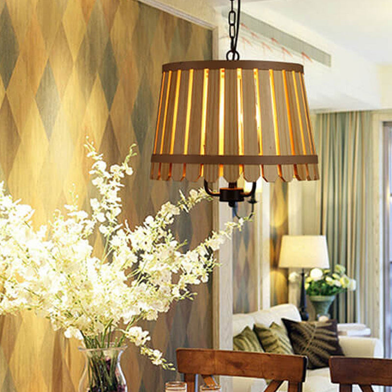 Modern Colored Wooden Barrel Dome 3 Light Chandelier