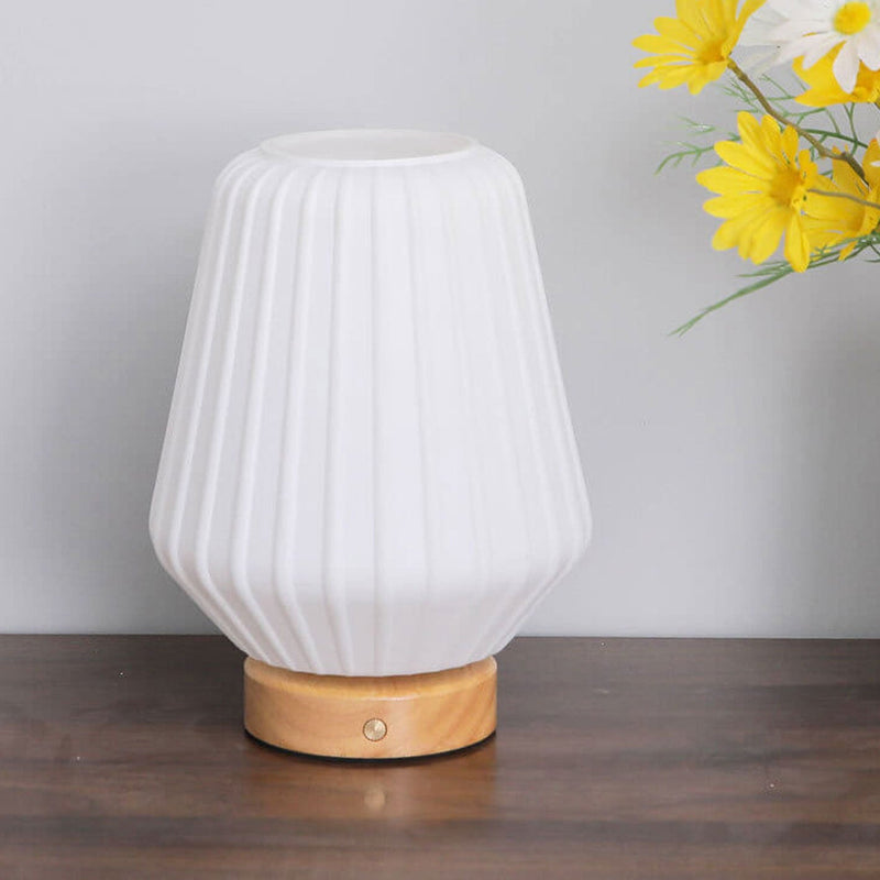 Nordic Milk White Pleated Stripes Glass Rhombus 1-Light Table Lamp