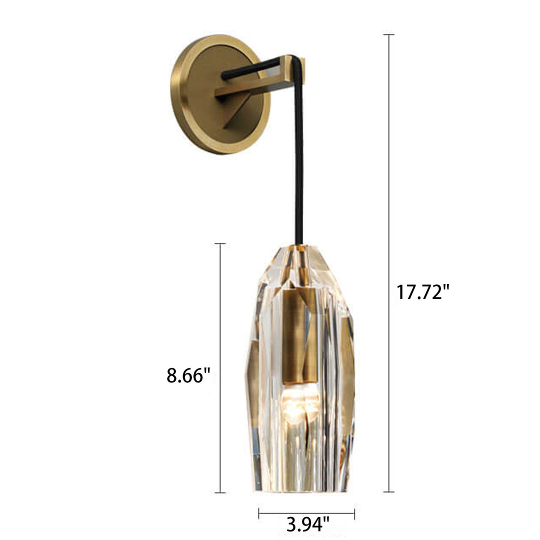 Applique murale moderne à 1 lumière en cuivre avec colonne de cristal de luxe 