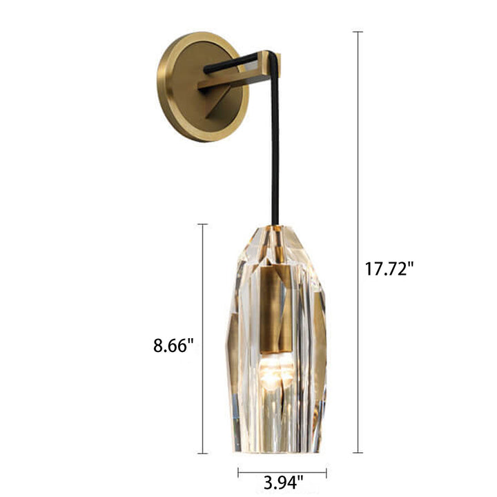 Applique murale moderne à 1 lumière en cuivre avec colonne de cristal de luxe 