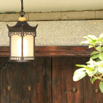 Retro Chinese Outdoor Waterproof Hexagonal Lantern 1-Light Patio Pendant Light