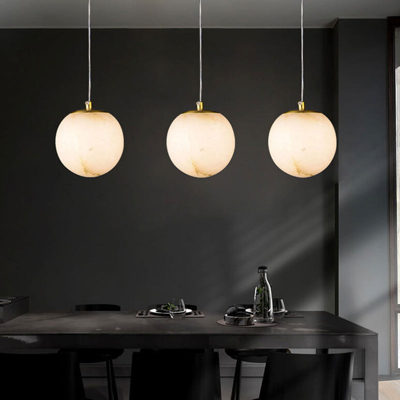 Modern Luxury Round Marble Brass 1-Light Pendant Light