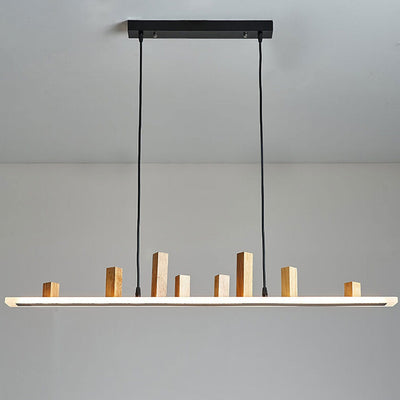 Nordic Minimalist Wooden Block Long Strip Island Light LED Chandelier