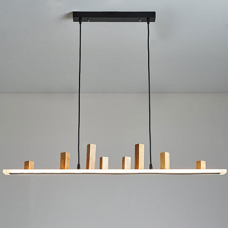 Nordic Minimalist Wooden Block Long Strip Island Light LED Chandelier