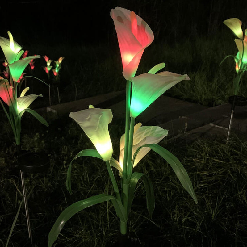 Moderne Solarpferdeschuhblume Bunte 4 LED Outdoor Garten Bodenstecker Landschaftslicht 