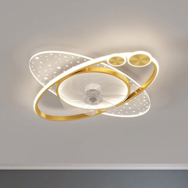 Modern Creative Planet Star Effect LED Flush Mount Ceiling Fan Light