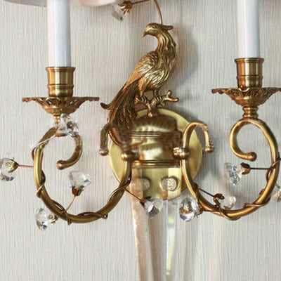French Retro Full Copper Crystal 2-Light Wall Sconce Lamp