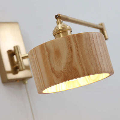 Nordische Vintage-Holz-Metallstange Zugschnurschalter Drehbare 1-Licht-Wandleuchte 